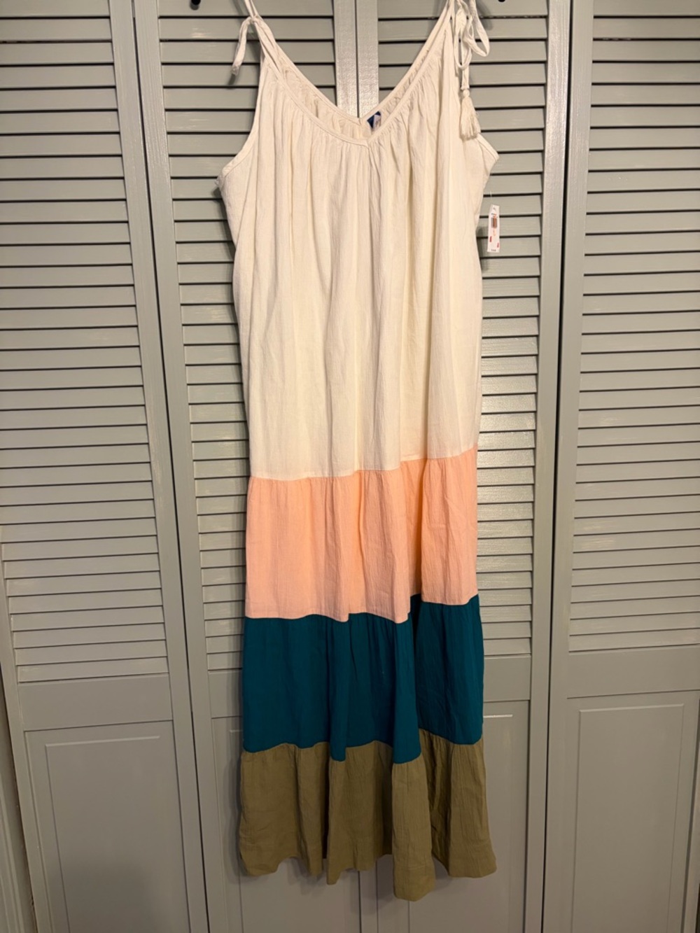 Old Navy Cream Peach Teal Brown Colorblock Maxi Dress